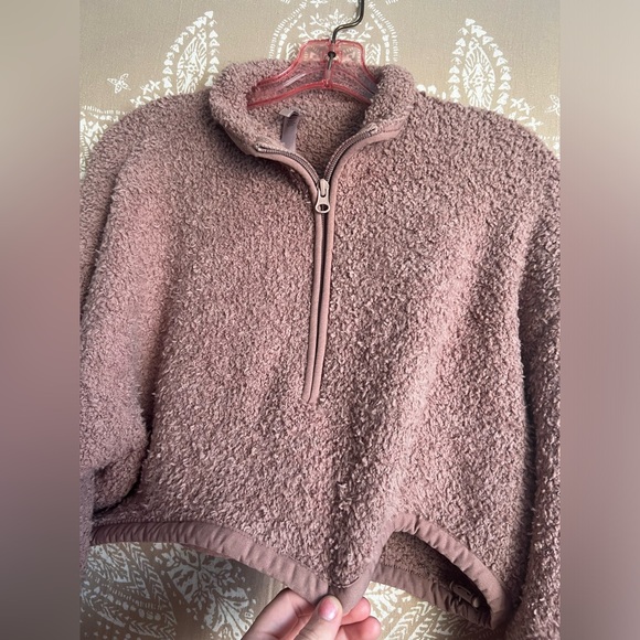 NWT SKIMS Cozy Knit Pullover Sweatshirt Jacket Size S/M Rose Clay Sherpa Fleece - Picture 2 of 4